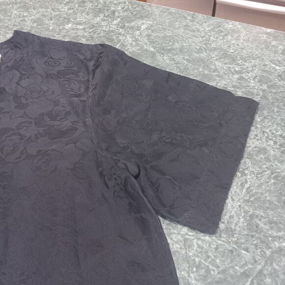Vintage Peaches & Smith 100% Silk Short Sleeve Black Floral Tunic Top Classy EUC - Picture 4 of 10